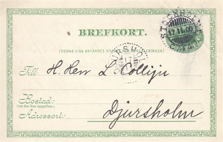 Postcard sent 17.11 1900 to Ludvig Collijn